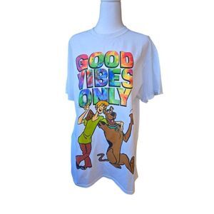 Scooby-Doo Good Vibes Only Mens Size Large White Iron-On T-Shirt